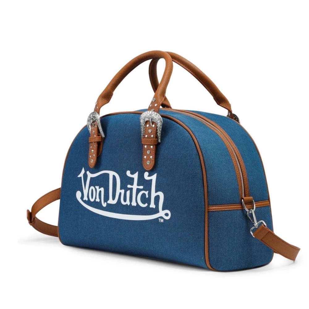 Von Dutch Blue and Tan Duffel Bag
